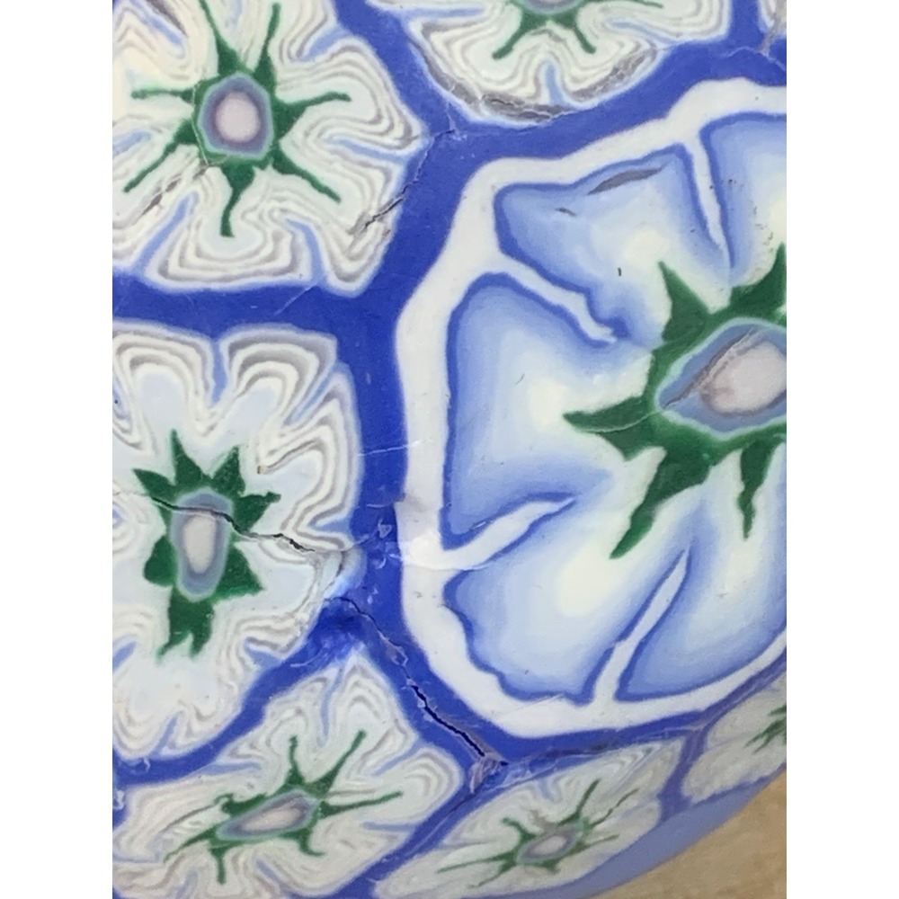 Millefiori Blue Floral Decorative Wax Ball Candle Single Wick Glow Vintage New - Picture 9 of 11